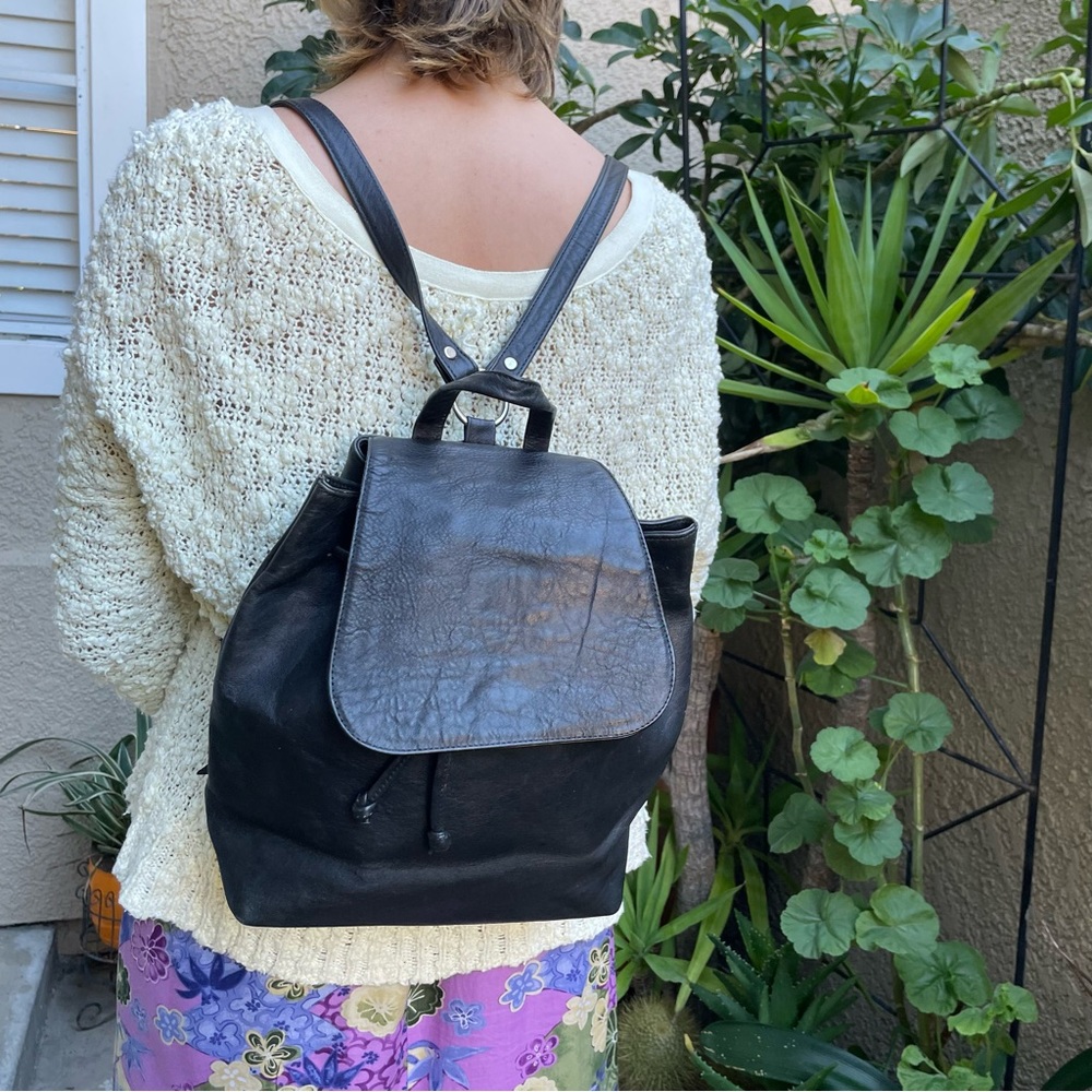 Vintage black/silver distressed leather backpack